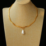 Textured Gold Chain Necklaces & Pearl Charms - floysun