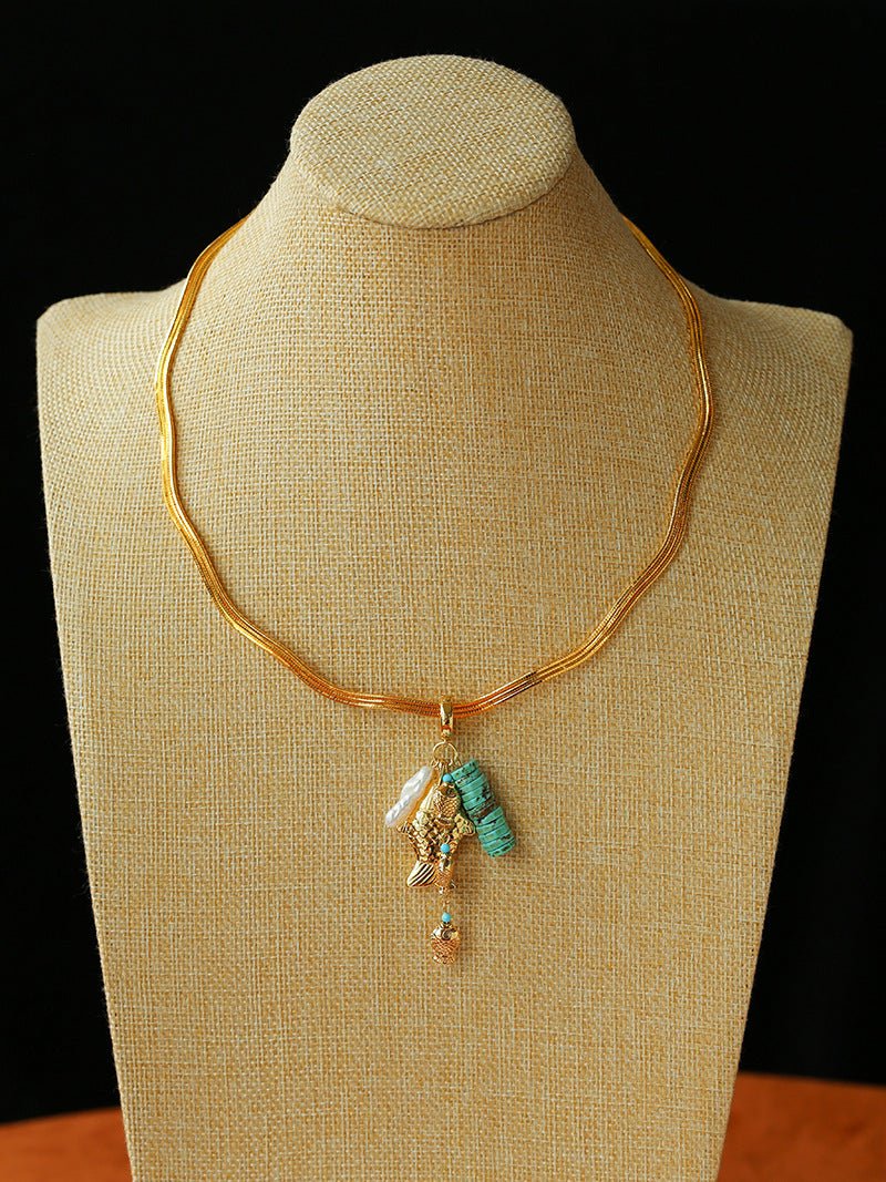 Textured Gold Chain Necklaces & Pearl Charms - floysun