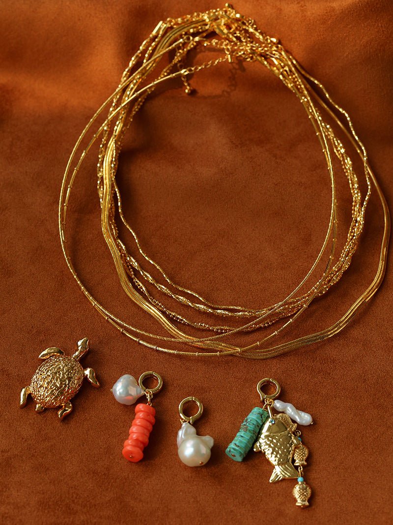 Textured Gold Chain Necklaces & Pearl Charms - floysun