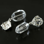 Textured Lava Crinkle Metal Clear Oval Glass & Pearl Dangle Earrings - floysun