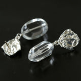 Textured Lava Crinkle Metal Clear Oval Glass & Pearl Dangle Earrings - floysun