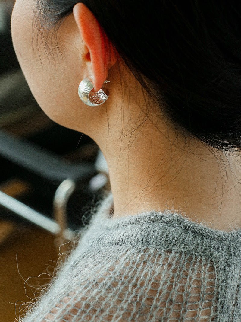 Textured Metal C - Shaped Earrings - floysun