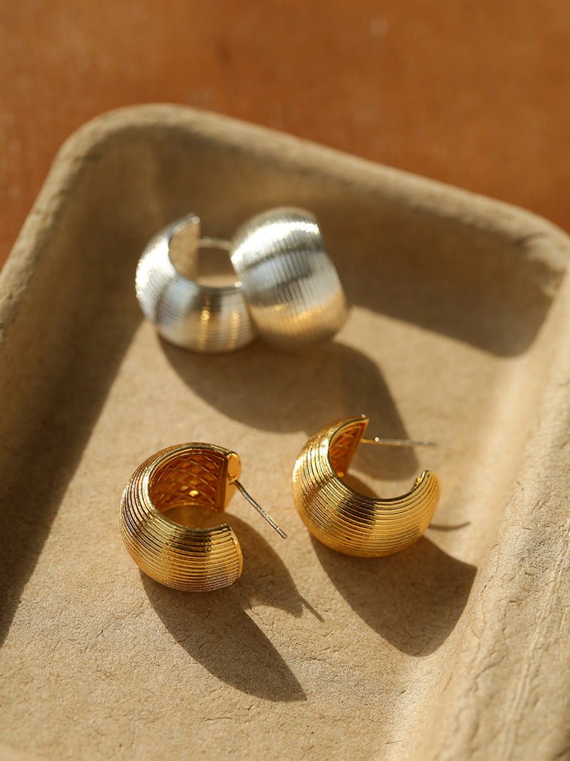 Textured Metal C - Shaped Earrings - floysun