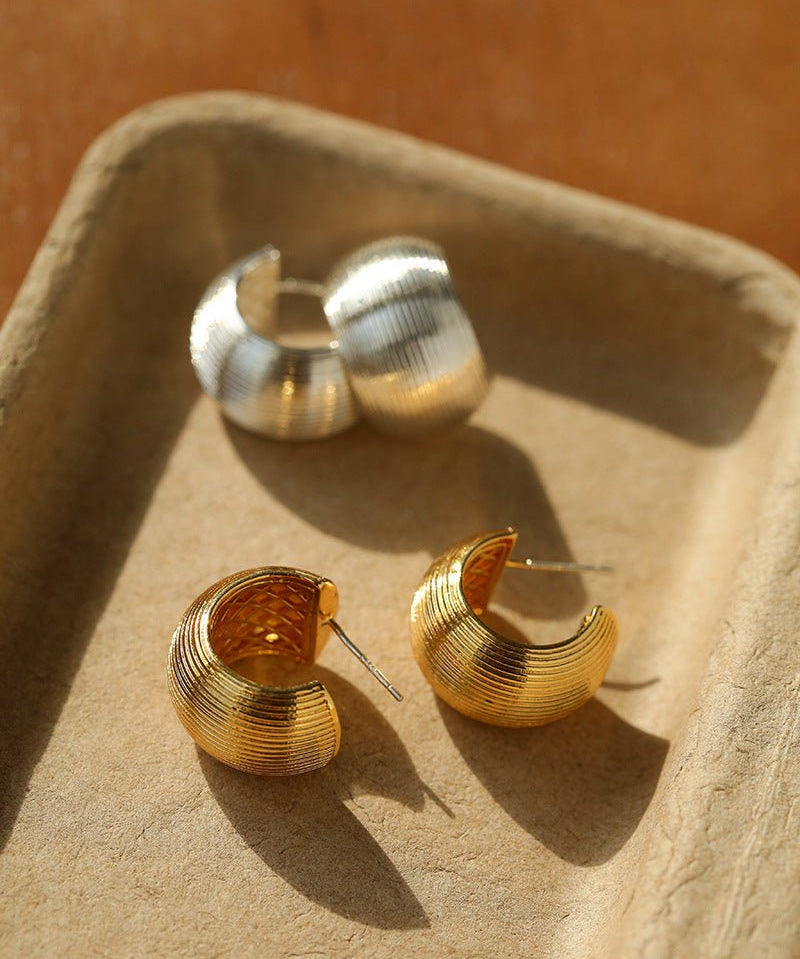 Textured Metal C - Shaped Earrings - floysun