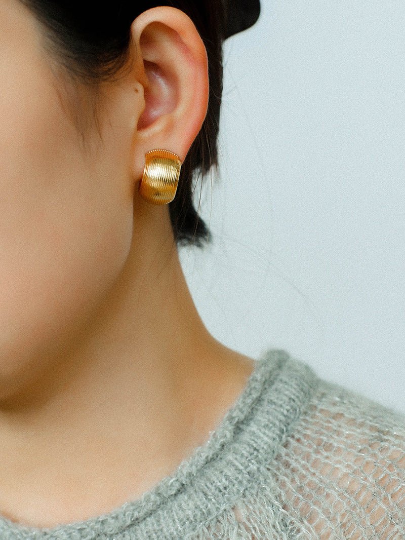 Textured Metal C - Shaped Earrings - floysun