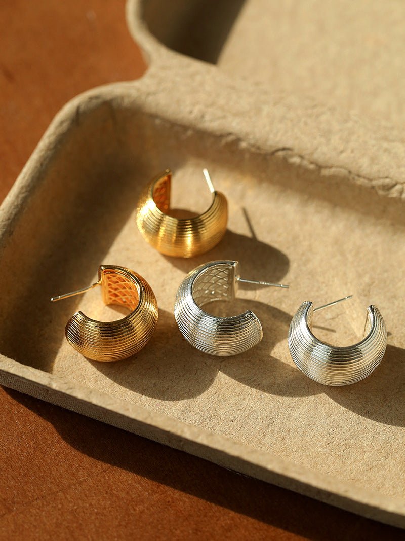 Textured Metal C - Shaped Earrings - floysun