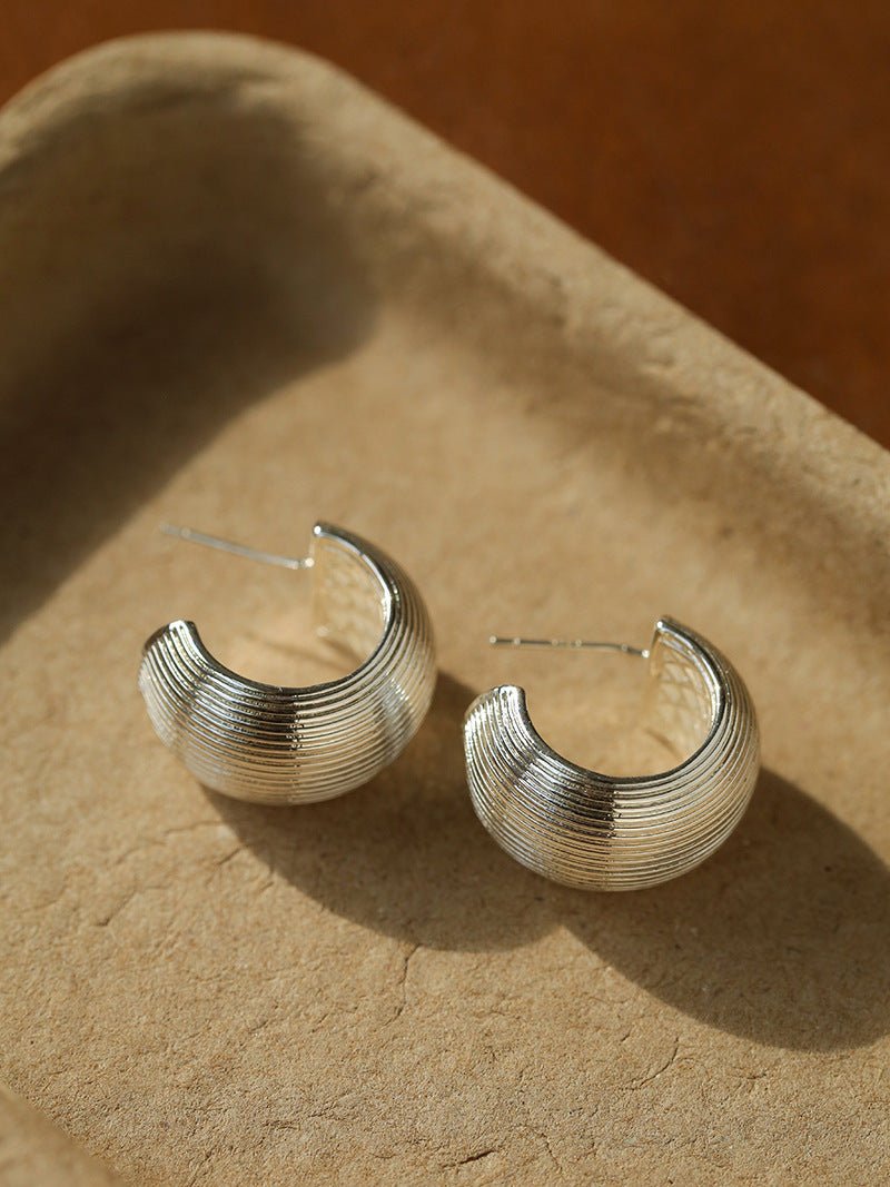 Textured Metal C - Shaped Earrings - floysun