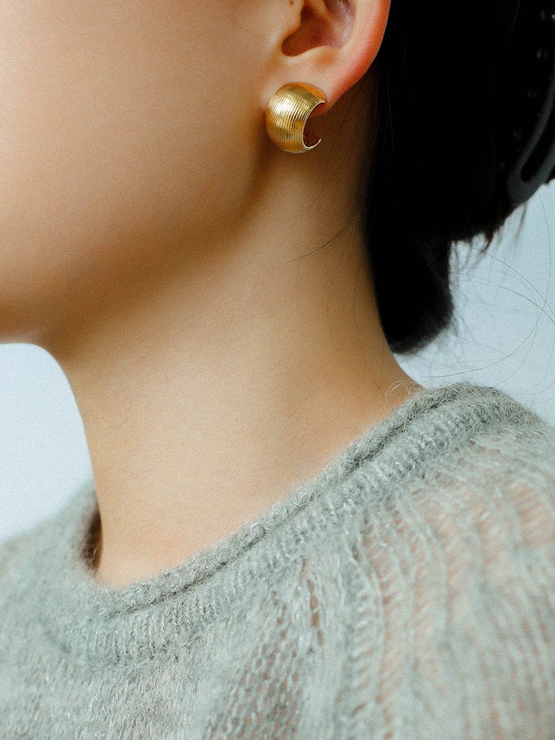 Textured Metal C - Shaped Earrings - floysun