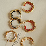 Textured Molten Metal C - Shaped Hoop Earrings with Freshwater Pearl Gemstones - floysun