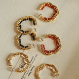 Textured Molten Metal C - Shaped Hoop Earrings with Freshwater Pearl Gemstones - floysun