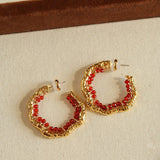 Textured Molten Metal C - Shaped Hoop Earrings with Freshwater Pearl Gemstones - floysun