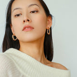 Textured Molten Metal C - Shaped Hoop Earrings with Freshwater Pearl Gemstones - floysun