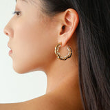 Textured Molten Metal C - Shaped Hoop Earrings with Freshwater Pearl Gemstones - floysun