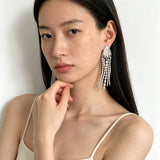 Textured Silver Vertical Stripe Shell Fringe Tassel Drop Earrings - floysun