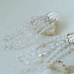 Textured Silver Vertical Stripe Shell Fringe Tassel Drop Earrings - floysun