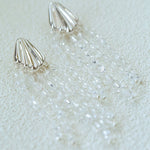 Textured Silver Vertical Stripe Shell Fringe Tassel Drop Earrings - floysun