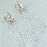 Textured Silver Vertical Stripe Shell Fringe Tassel Drop Earrings - floysun