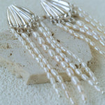 Textured Silver Vertical Stripe Shell Fringe Tassel Drop Earrings - floysun