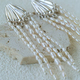Textured Silver Vertical Stripe Shell Fringe Tassel Drop Earrings - floysun
