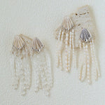 Textured Silver Vertical Stripe Shell Fringe Tassel Drop Earrings - floysun