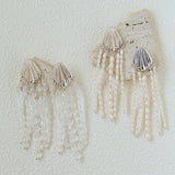 Textured Silver Vertical Stripe Shell Fringe Tassel Drop Earrings - floysun