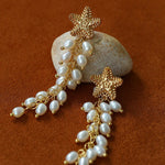 Textured Starfish Freshwater Pearl Tassel Earrings - floysun