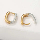 Textured U‑Shape Two‑Tone Huggie Hoop Earrings - floysun