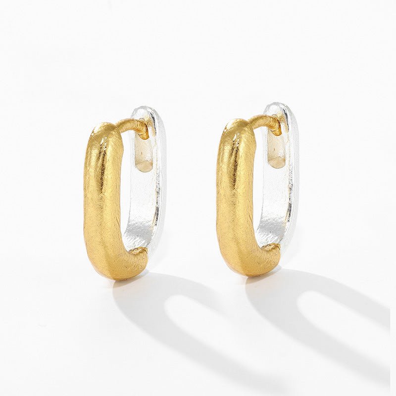 Textured U‑Shape Two‑Tone Huggie Hoop Earrings - floysun
