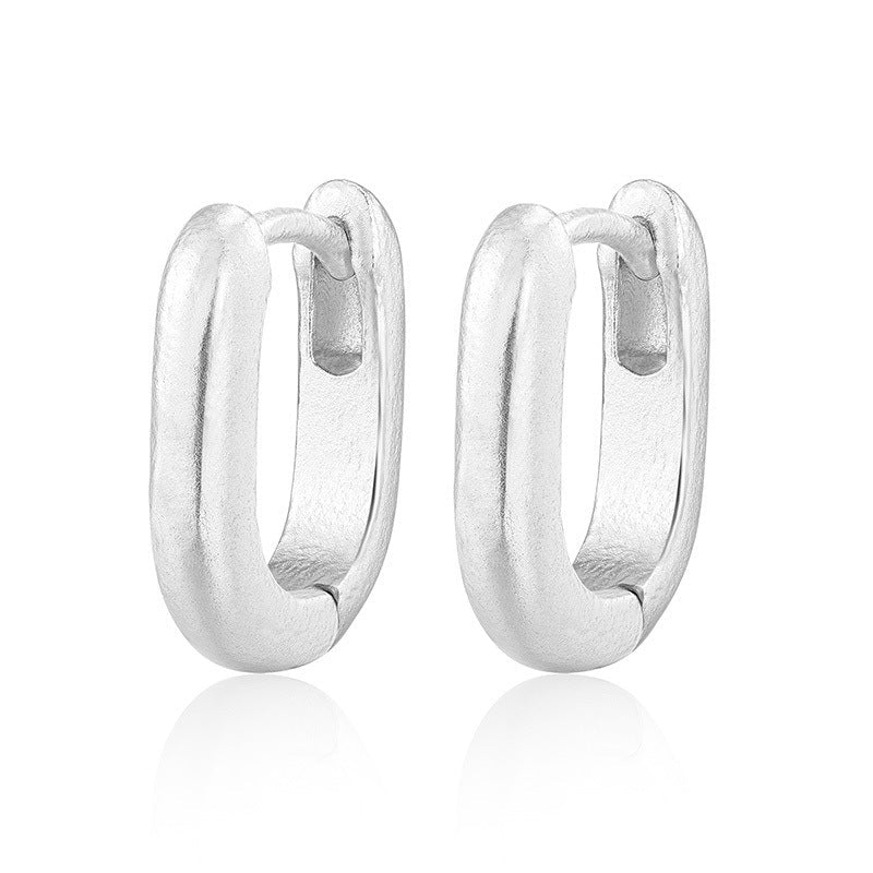 Textured U‑Shape Two‑Tone Huggie Hoop Earrings - floysun