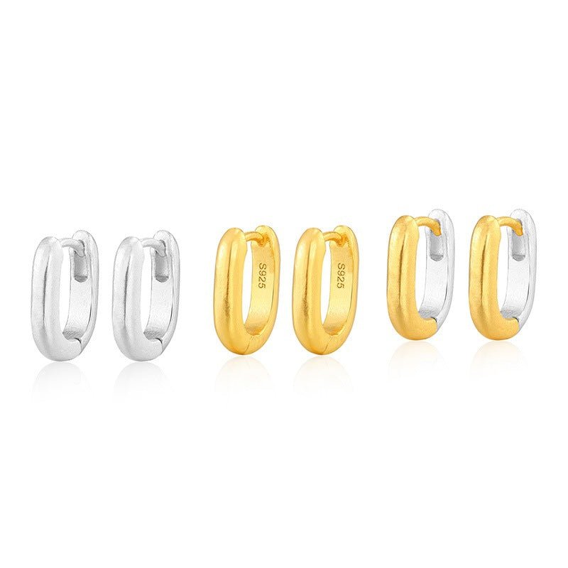Textured U‑Shape Two‑Tone Huggie Hoop Earrings - floysun