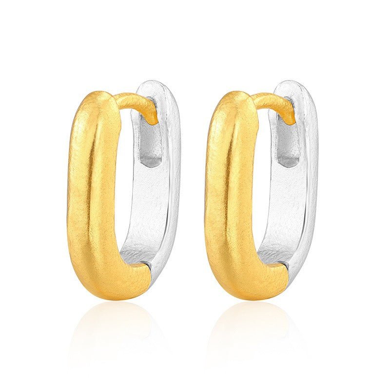 Textured U‑Shape Two‑Tone Huggie Hoop Earrings - floysun