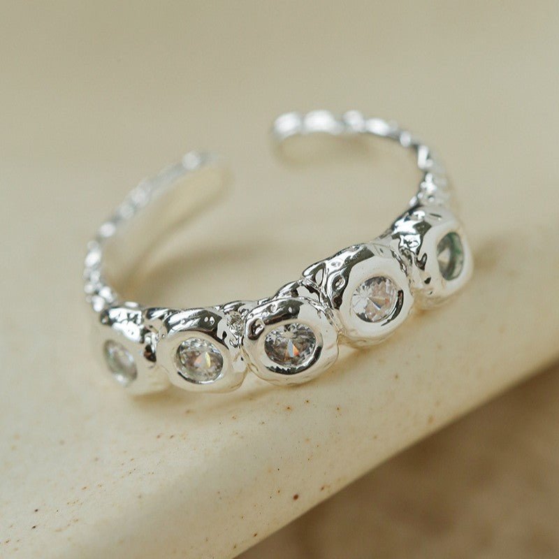 Textured Wrinkle Cubic Zirconia Open Ring - floysun