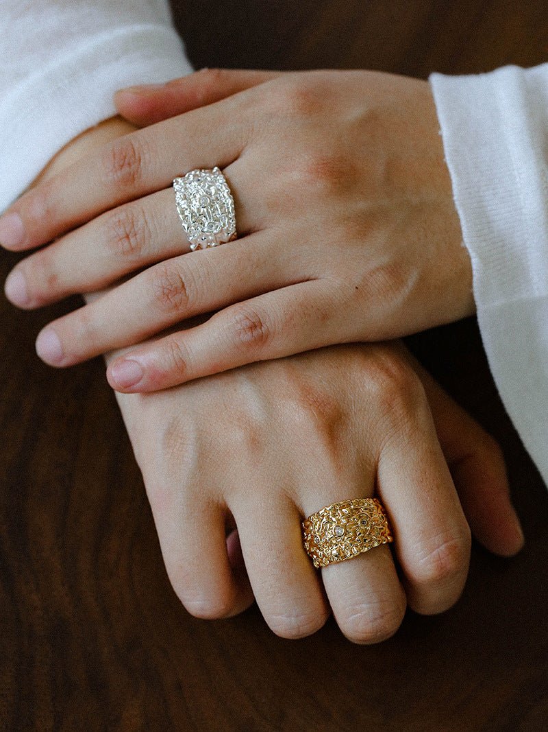 Textured Wrinkle Cubic Zirconia Open Ring - floysun