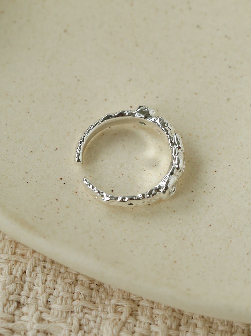Textured Wrinkle Cubic Zirconia Open Ring - floysun