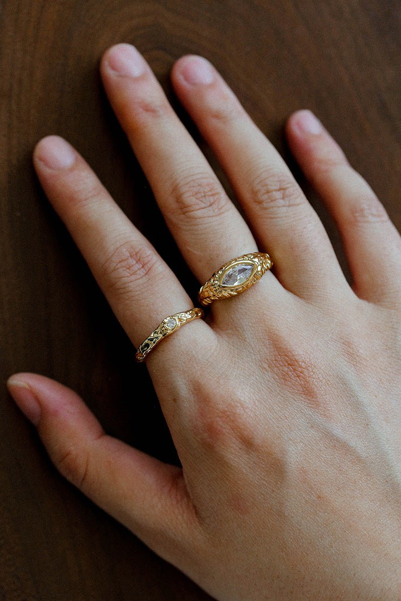 Textured Wrinkle Cubic Zirconia Open Ring - floysun
