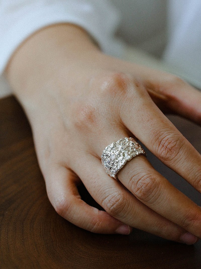 Textured Wrinkle Cubic Zirconia Open Ring - floysun