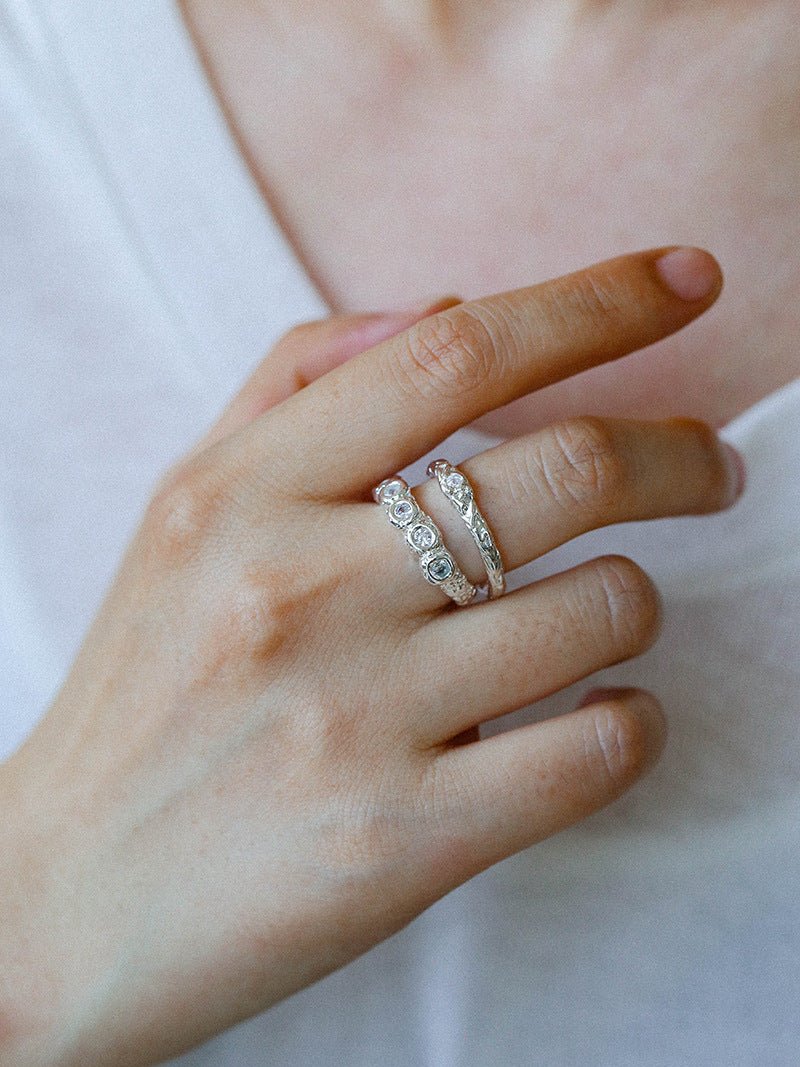 Textured Wrinkle Cubic Zirconia Open Ring - floysun