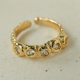 Textured Wrinkle Cubic Zirconia Open Ring - floysun