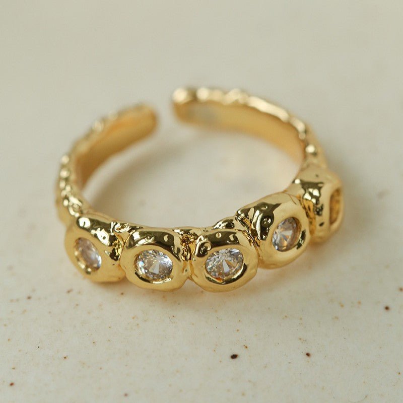 Textured Wrinkle Cubic Zirconia Open Ring - floysun