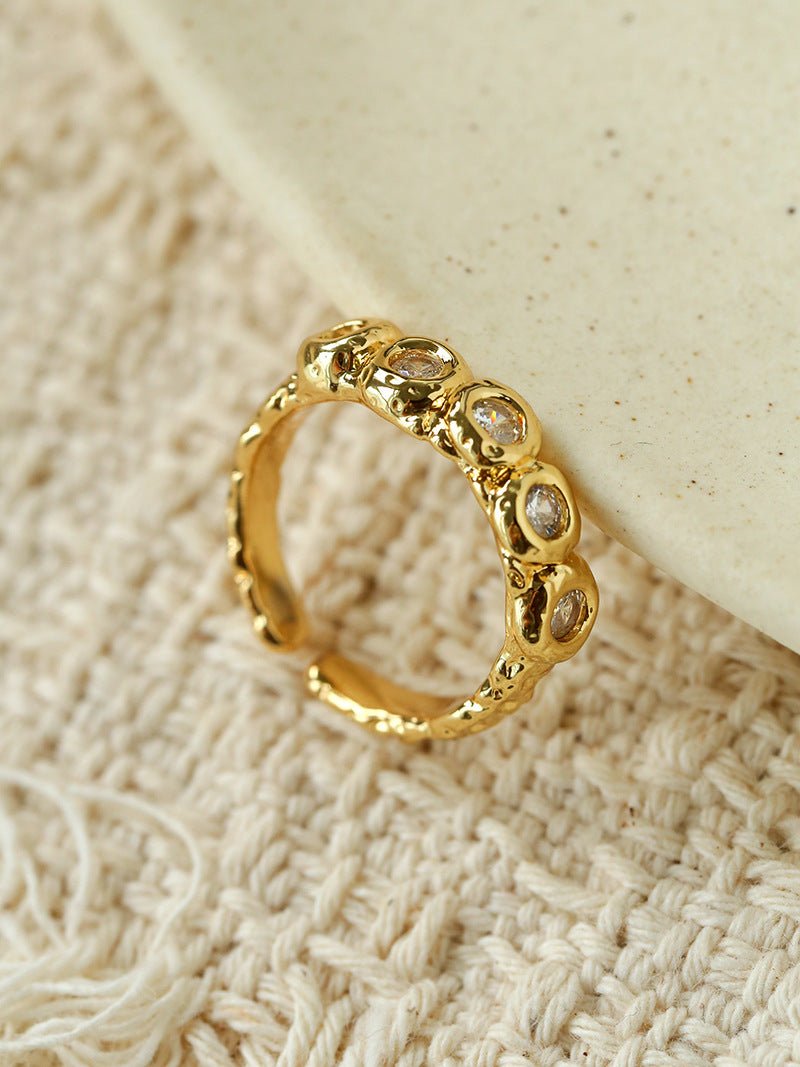 Textured Wrinkle Cubic Zirconia Open Ring - floysun