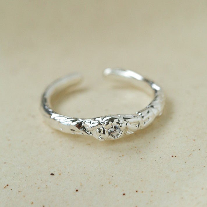 Textured Wrinkle Cubic Zirconia Open Ring - floysun
