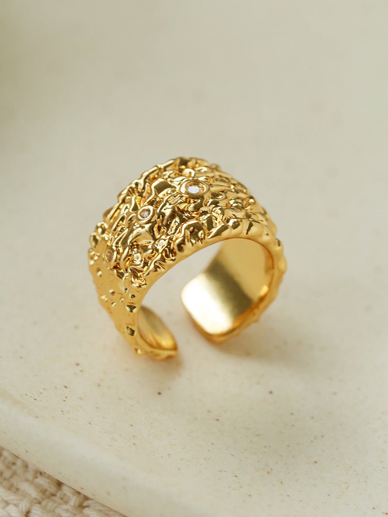 Textured Wrinkle Cubic Zirconia Open Ring - floysun