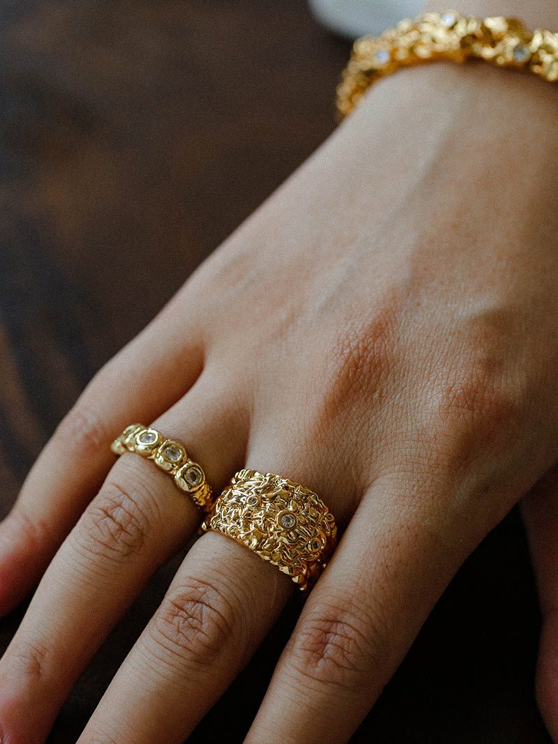 Textured Wrinkle Cubic Zirconia Open Ring - floysun