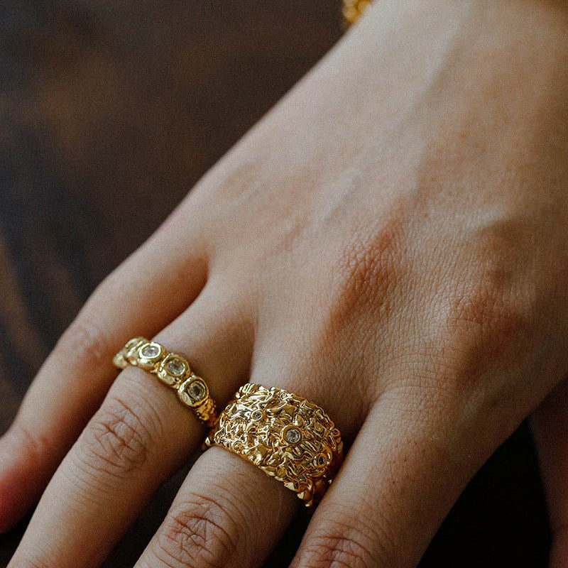 Textured Wrinkle Cubic Zirconia Open Ring - floysun