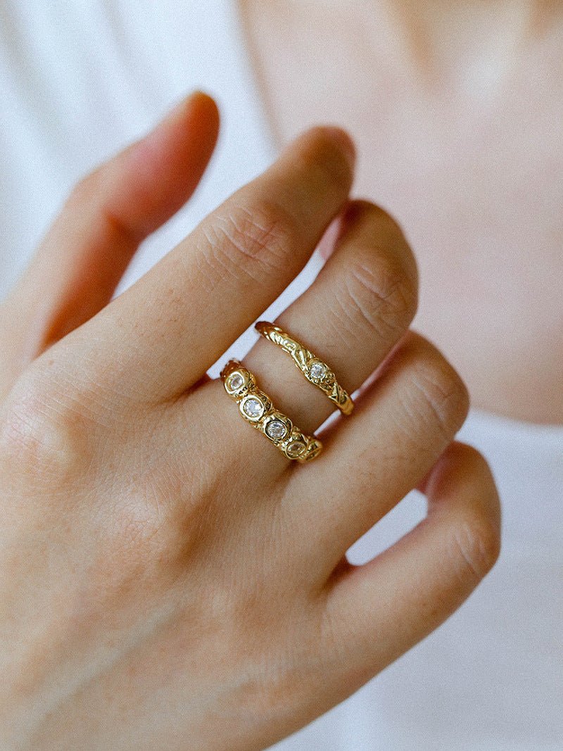 Textured Wrinkle Cubic Zirconia Open Ring - floysun