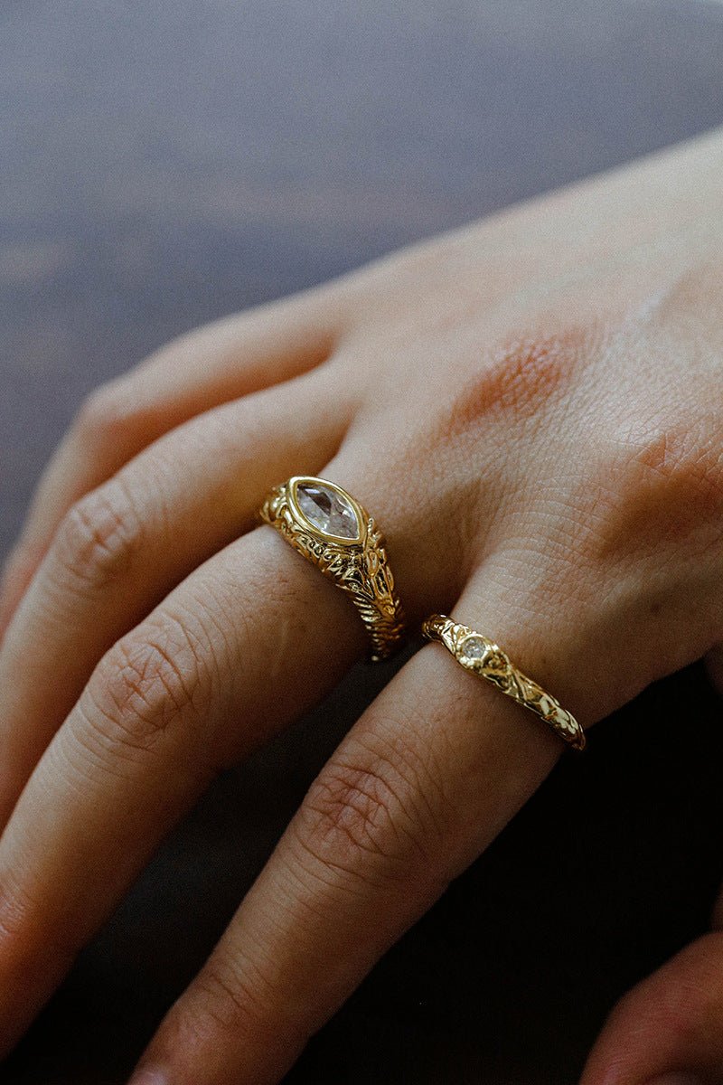 Textured Wrinkle Cubic Zirconia Open Ring - floysun