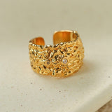 Textured Wrinkle Cubic Zirconia Open Ring - floysun