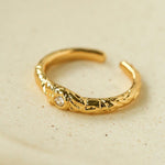 Textured Wrinkle Cubic Zirconia Open Ring - floysun