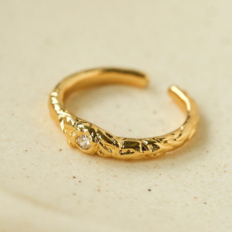 Textured Wrinkle Cubic Zirconia Open Ring - floysun