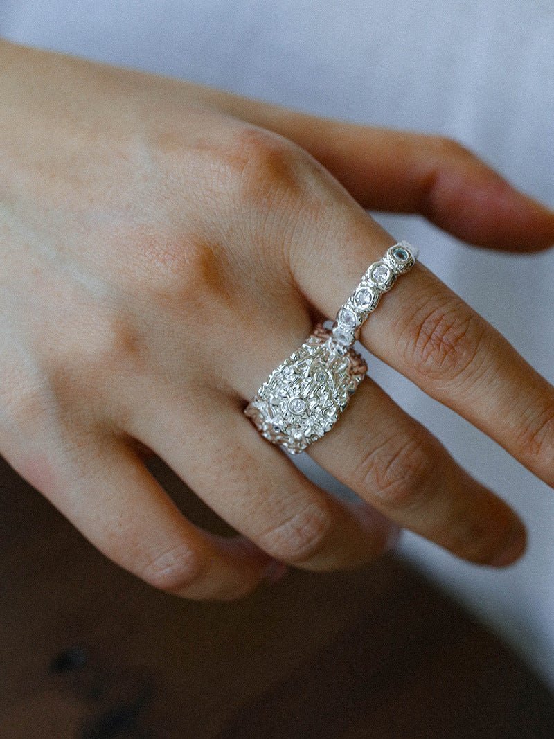 Textured Wrinkle Cubic Zirconia Open Ring - floysun